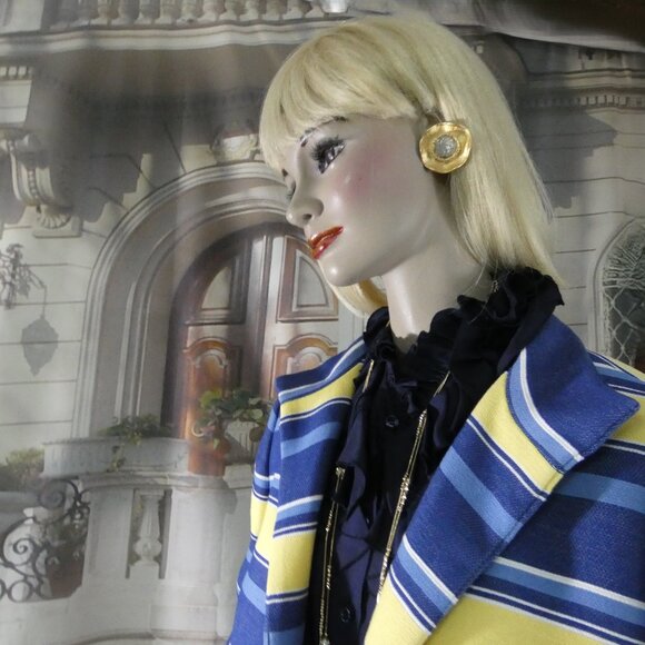 Talbots Blazer Size 14 Blues and Yellow Horiz Stripes Cotton Blend Totally Lined - Picture 3 of 15